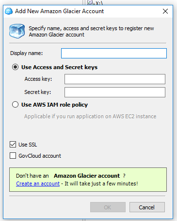 Enter your Access an Secret key that you created in AWS.